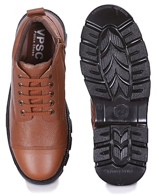 VPSC Pure Leather Ankle Police Boot with Zip Boots For Men (Model- Hi-Tech-Brown)